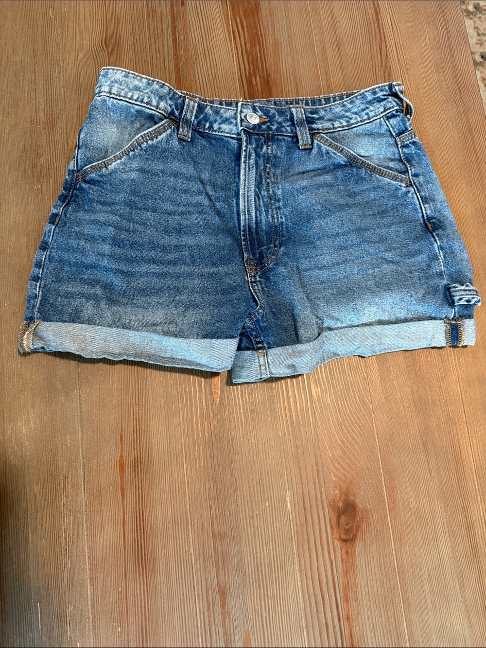 H&M Washed Blue Denim Rolled-Hem Women's Shorts
